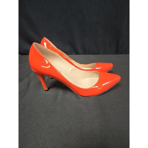 Loslandifen Neon Orange Patent Leather Pointed Toe Stiletto Heels Size 39 / 8.5 - Picture 3 of 7